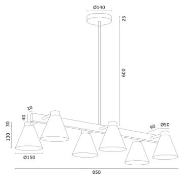 Argon 2552 - Hanglamp aan een paal AVALONE 6xE27/15W/230V zwart/goud