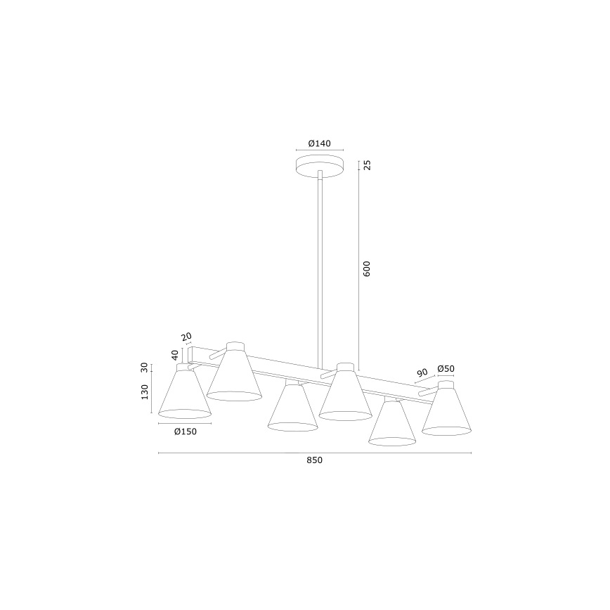 Argon 2552 - Hanglamp aan een paal AVALONE 6xE27/15W/230V zwart/goud