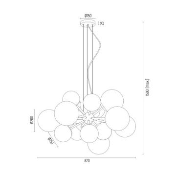 Argon 5048 - Hanglamp aan een koord SATELITE PLUS 15xE27/15W/230V gouden