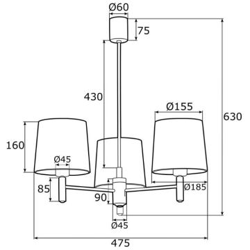 Argon 6111 - Hanglamp aan een paal PONTE 3xE27/15W/230V zwart