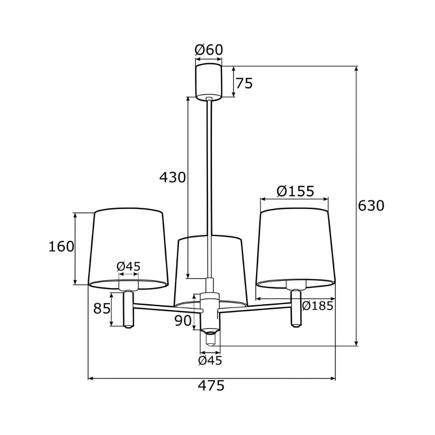 Argon 6111 - Hanglamp aan een paal PONTE 3xE27/15W/230V zwart