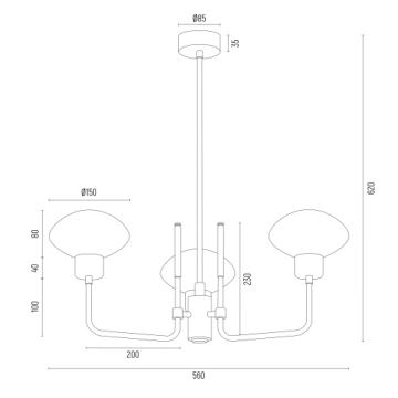 Argon 6166 - Hanglamp aan een paal RAVELLO 3xE14/15W/230V zwart/goud