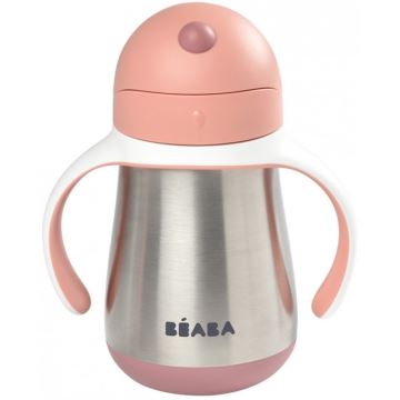 Beaba - Mug thermo-isolé avec paille 250 ml rose