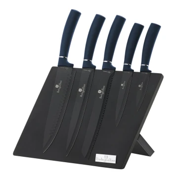 BerlingerHaus - Lot de couteaux en acier inoxydable avec présentoir magnétique 6 pcs bleu/noir