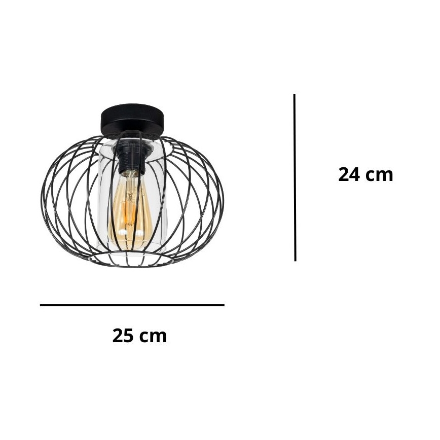 Bevestigde hanglamp CORRINI 1xE27/60W/230V diameter 25 cm zwart/doorzichtig