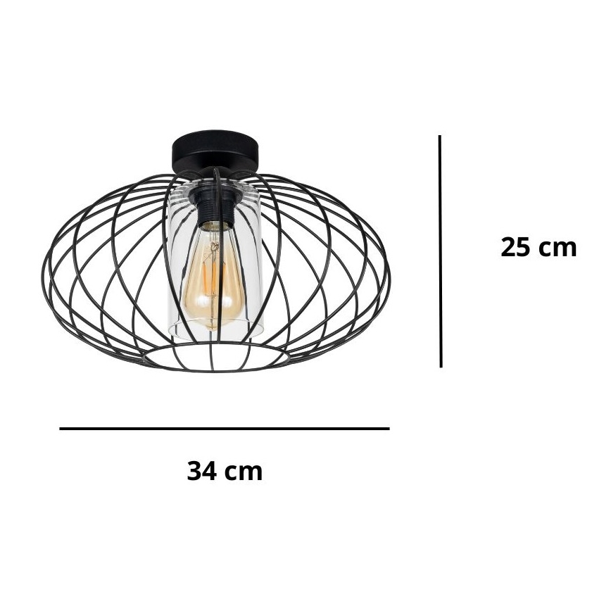 Bevestigde hanglamp CORRINI 1xE27/60W/230V diameter 34 cm zwart/doorzichtig