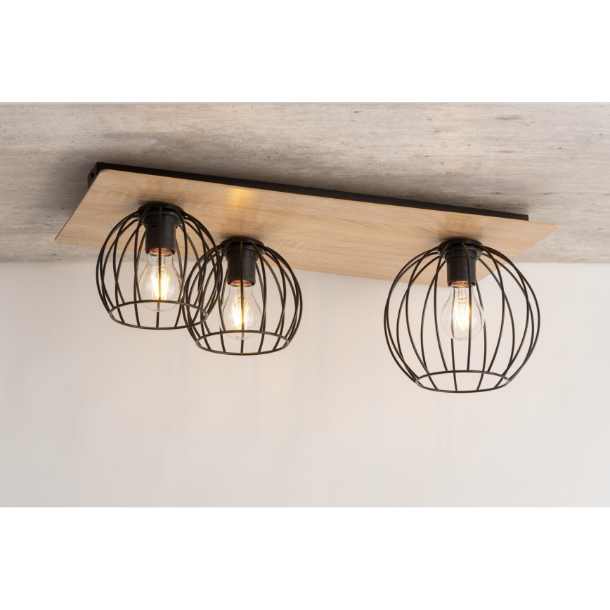 Bevestigde hanglamp CYBER 3xE27/60W/230V hout/zwart