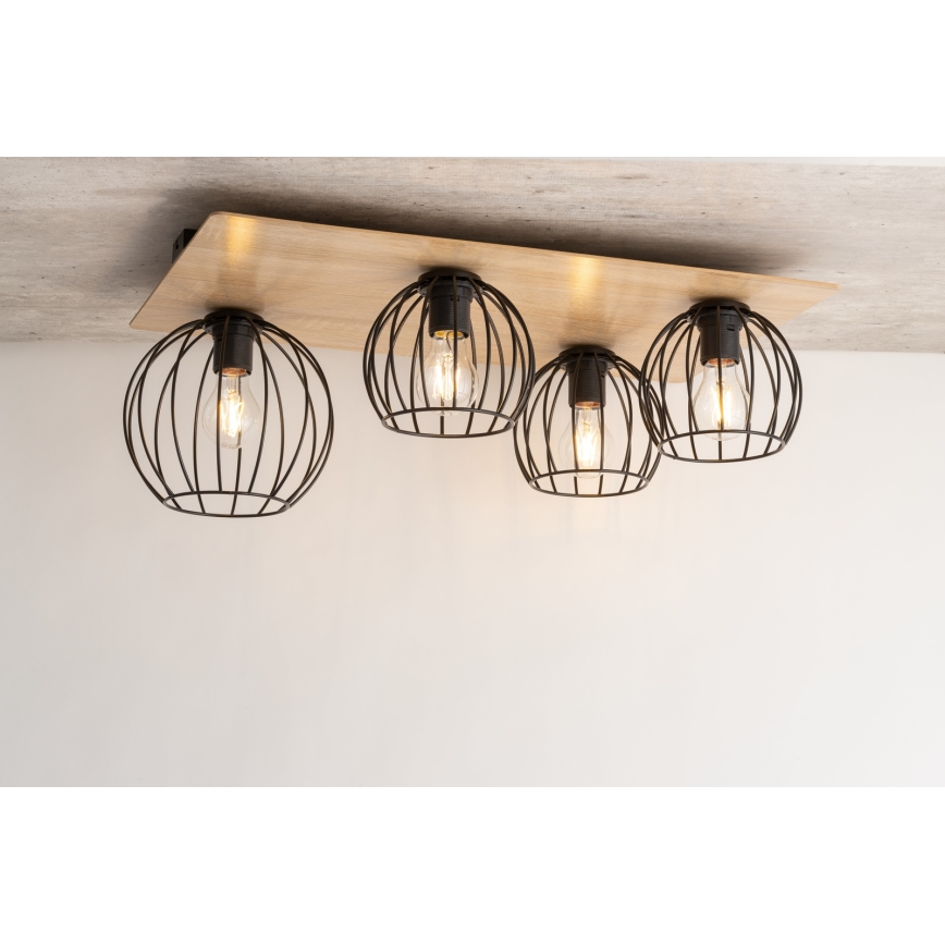 Bevestigde hanglamp CYBER 4xE27/60W/230V hout/zwart