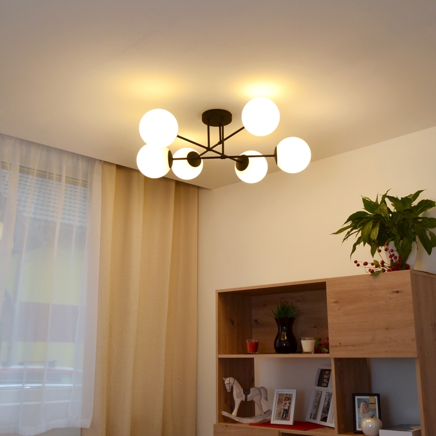 Bevestigde hanglamp MOON 6xE27/15W/230V zwart