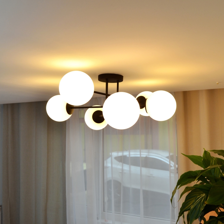 Bevestigde hanglamp MOON 6xE27/15W/230V zwart