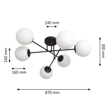 Bevestigde hanglamp MOON 6xE27/15W/230V zwart