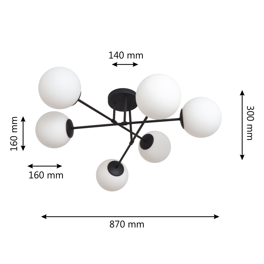 Bevestigde hanglamp MOON 6xE27/15W/230V zwart