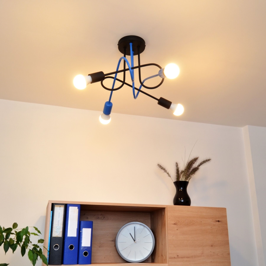 Bevestigde hanglamp OXFORD 4xE27/15W/230V zwart/blauw