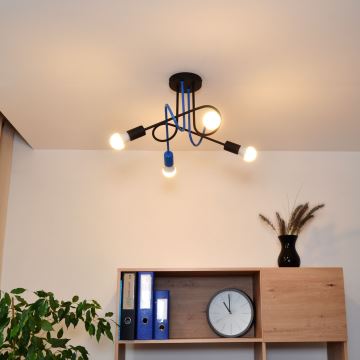 Bevestigde hanglamp OXFORD 4xE27/15W/230V zwart/blauw