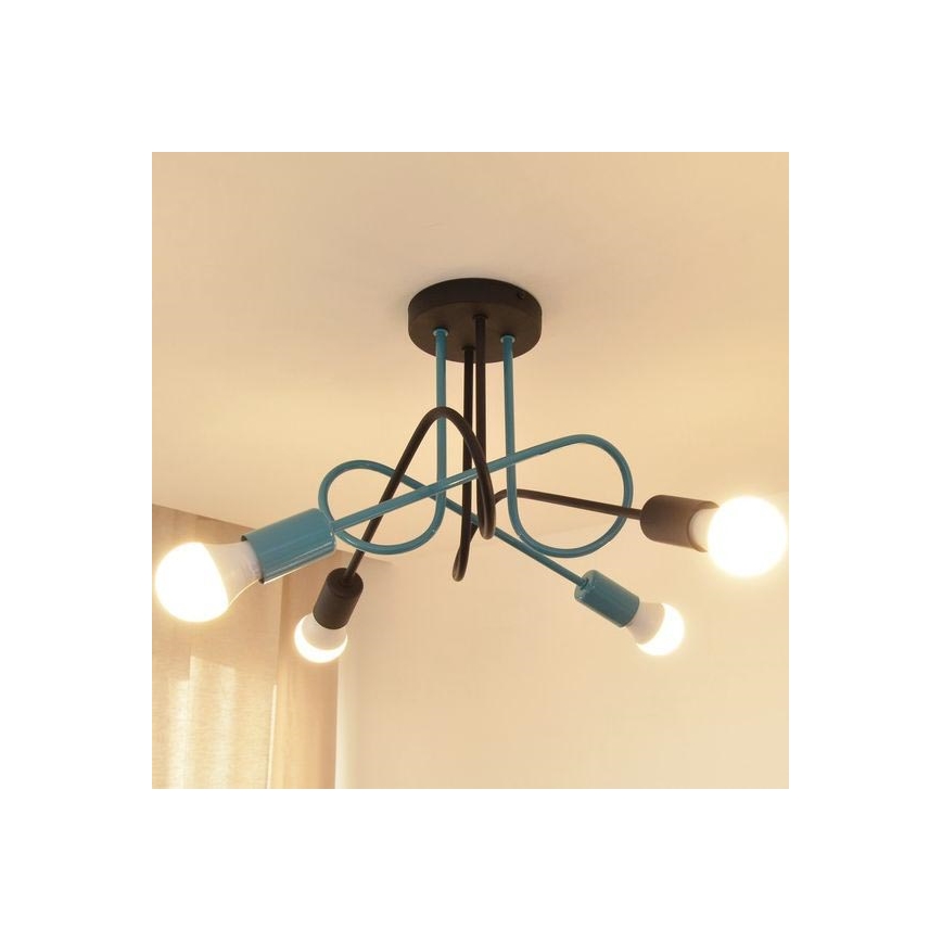 Bevestigde hanglamp OXFORD 4xE27/15W/230V zwart/turquoise