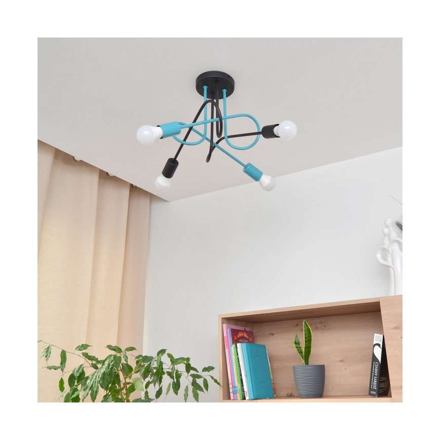 Bevestigde hanglamp OXFORD 4xE27/15W/230V zwart/turquoise