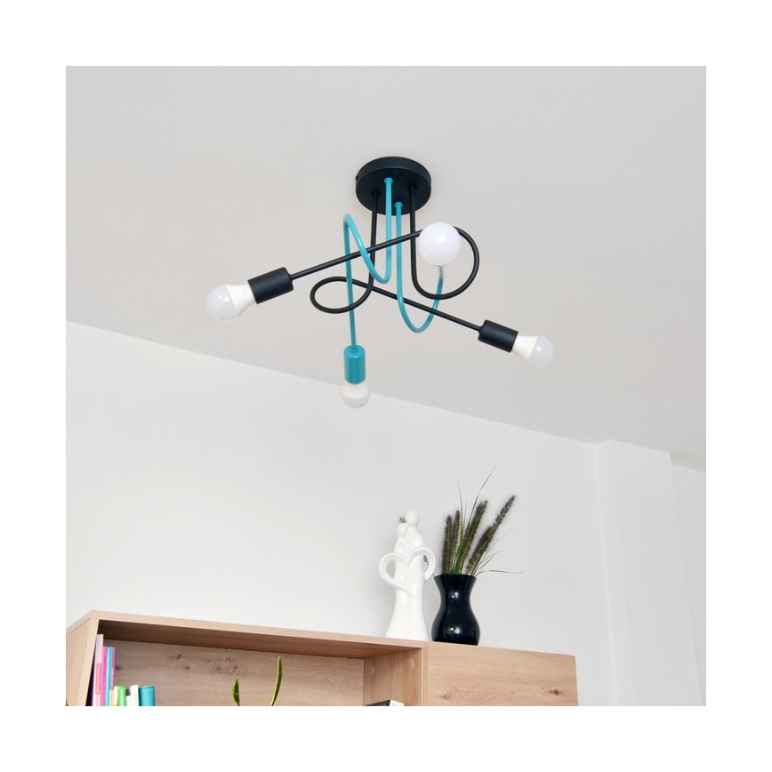 Bevestigde hanglamp OXFORD 4xE27/15W/230V zwart/turquoise