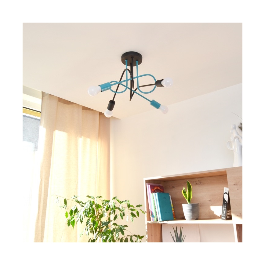 Bevestigde hanglamp OXFORD 4xE27/15W/230V zwart/turquoise