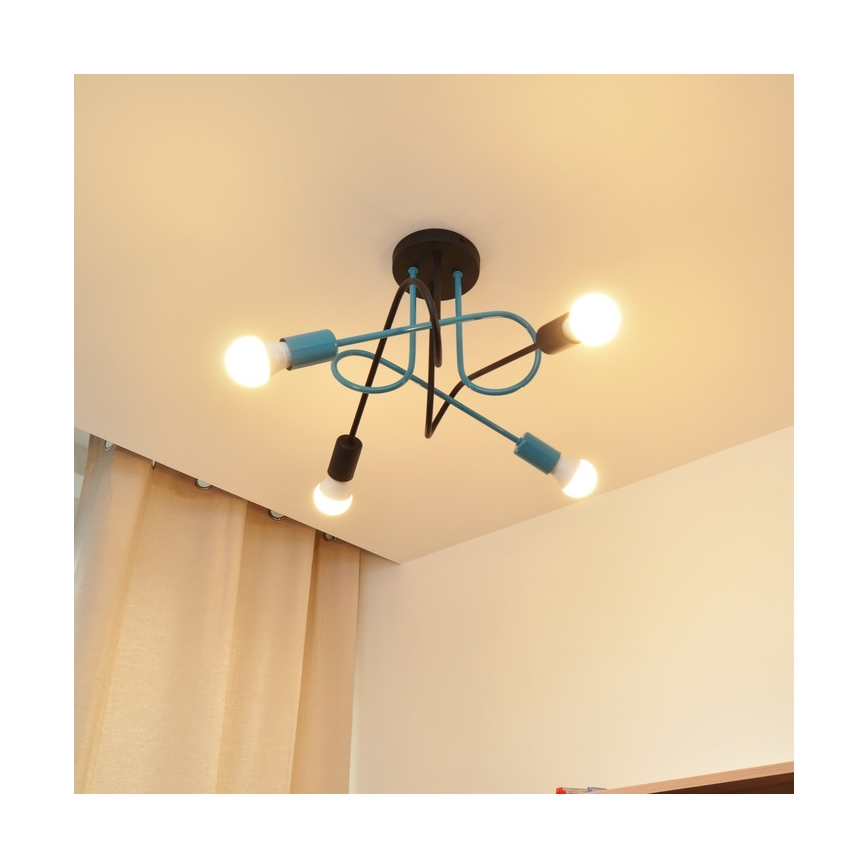 Bevestigde hanglamp OXFORD 4xE27/15W/230V zwart/turquoise