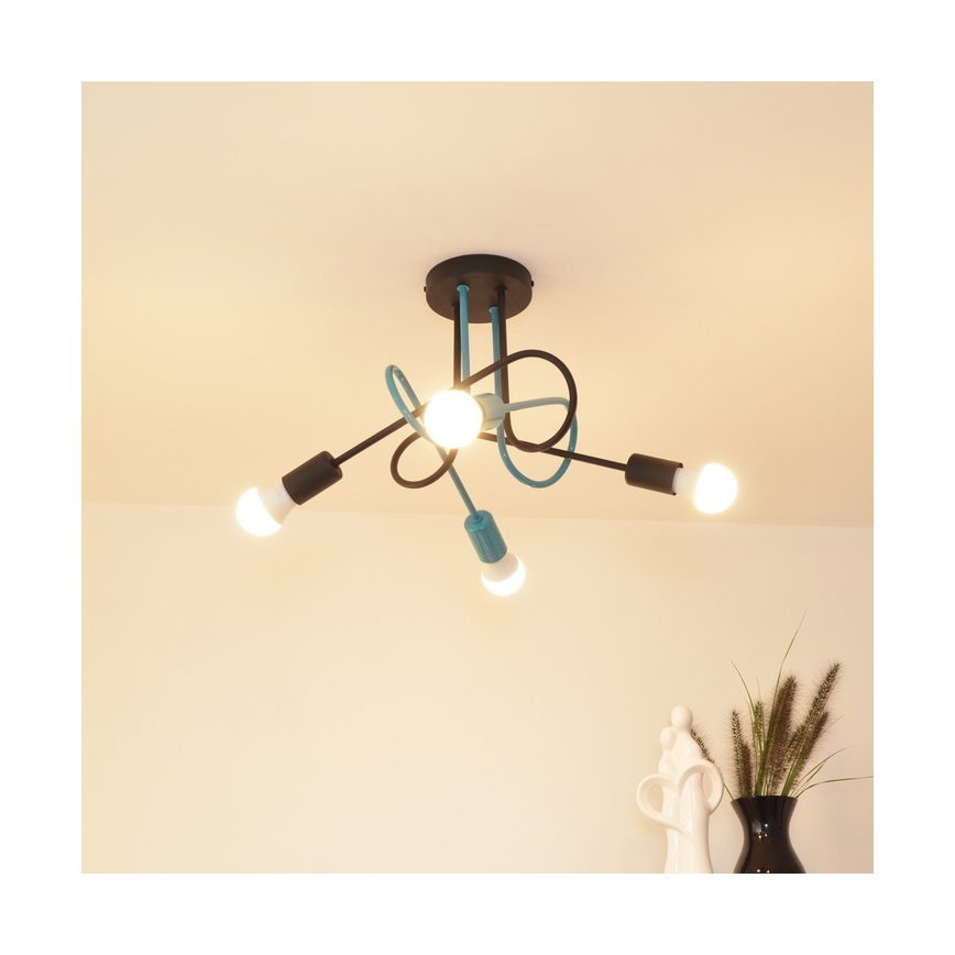 Bevestigde hanglamp OXFORD 4xE27/15W/230V zwart/turquoise