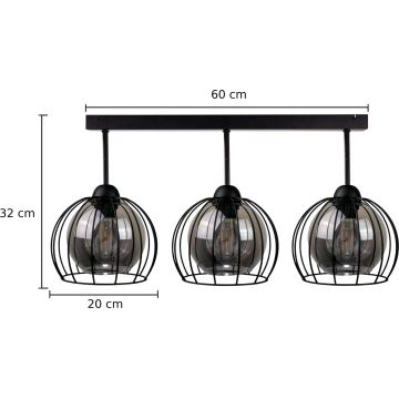 Bevestigde hanglamp SOLO BLACK 3xE27/60W/230V