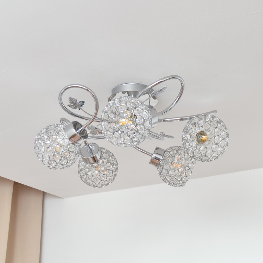 Bevestigde hanglamp SOPHIA 5xE27/15W/230V glanzend chroom/doorzichtig