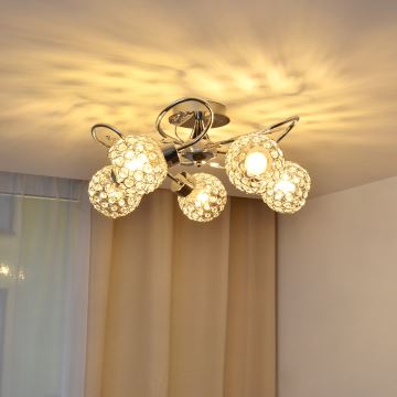 Bevestigde hanglamp SOPHIA 5xE27/15W/230V glanzend chroom/doorzichtig