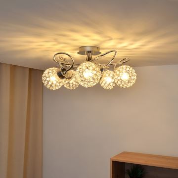 Bevestigde hanglamp SOPHIA 5xE27/15W/230V glanzend chroom/doorzichtig