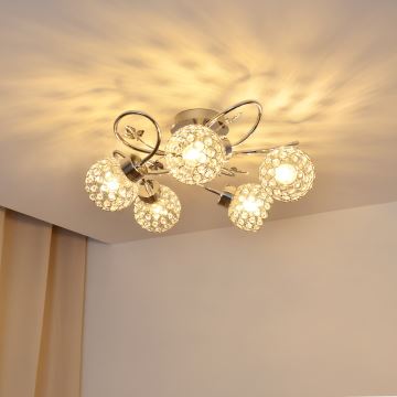 Bevestigde hanglamp SOPHIA 5xE27/15W/230V glanzend chroom/doorzichtig