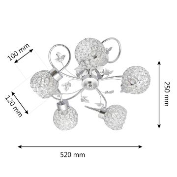 Bevestigde hanglamp SOPHIA 5xE27/15W/230V glanzend chroom/doorzichtig