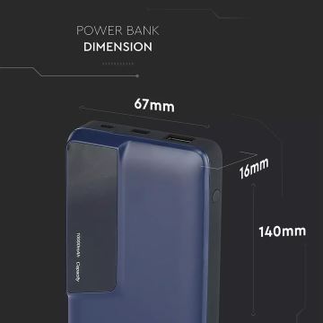 Blauwe power bank met display 10000mAh / 3,7V