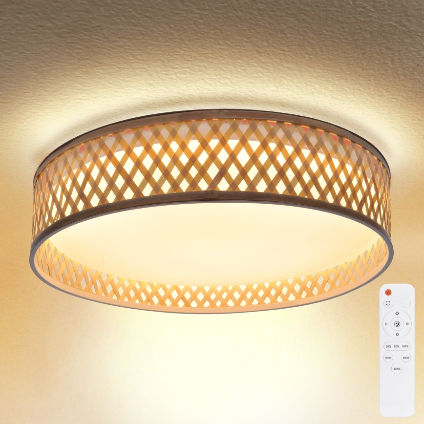 Brilagi - Dimbare LED plafondlamp CAMILA LED/48W/230V 3000-6500K bamboe diameter 40 cm + afstandsbediening