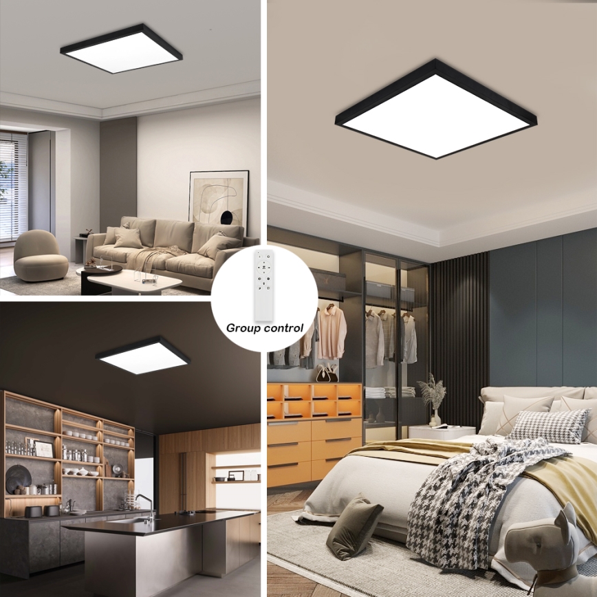 Brilagi - LED Dimbare badkamer plafondverlichting FRAME SMART LED/50W/230V 60x60 cm 3000-6000K IP44 zwart + afstandsbediening