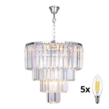 Brilagi - LED Kristallen hanglamp aan een ketting MOZART 5xE14/40W/230V glanzend chroom