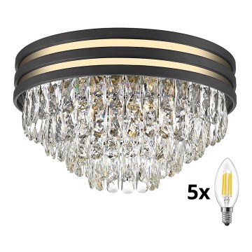 Brilagi - LED Kristallen plafondlamp VELURE 5xE14/40W/230V zwart