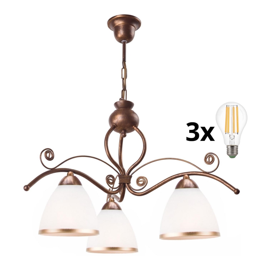 Brilagi - LED Suspension chaîne ANTICO 3xE27/60W/230V bronze patiné