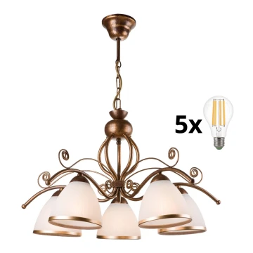 Brilagi - LED Suspension chaîne ANTICO 5xE27/60W/230V bronze patiné