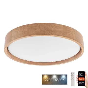 Brilagi - Plafonnier LED MANAROLA SMART LED/24W/230V 2700-6500K chêne d. 41 cm Wi-Fi + télécommande Tuya