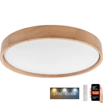 Brilagi - Plafonnier LED MANAROLA SMART LED/36W/230V 2700-6500K chêne d. 51 cm Wi-Fi + télécommande Tuya