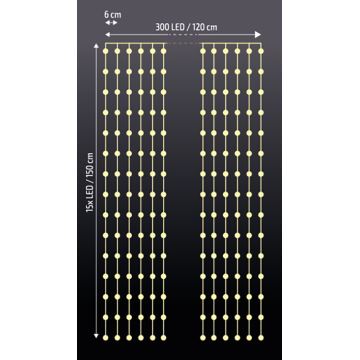 Brilagi - Rideau de Noël LED 300xLED/8 fonctions/3xAA/USB 1,2m blanc chaud