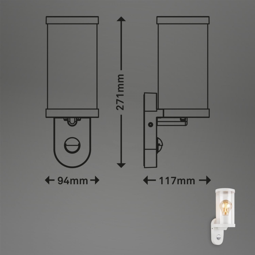 Briloner 3628-016 - Wandlamp voor buiten met sensor 1xE27/12W/230V IP44 wit