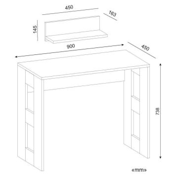 Bureau ROBIN 74x90 cm + wandplank 14x45 cm wit