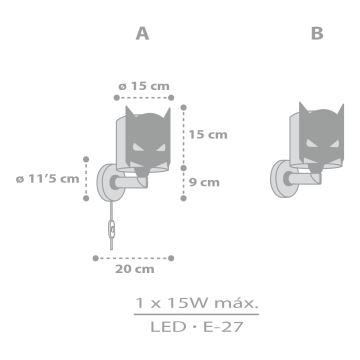 Dalber 61809 - Wandlamp voor kinderen DARK HERO 1xE27/15W/230V