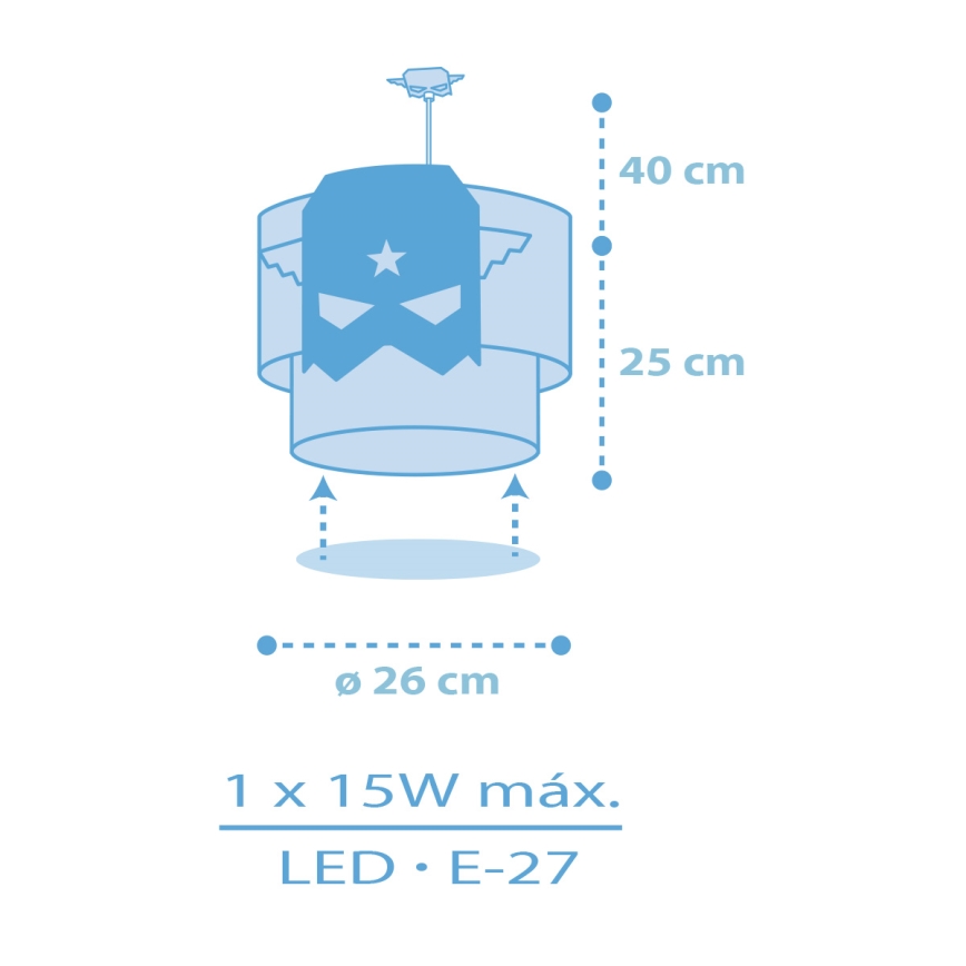 Dalber 61812 - Hanglamp voor kinderen BLAUW HERO 1xE27/15W/230V