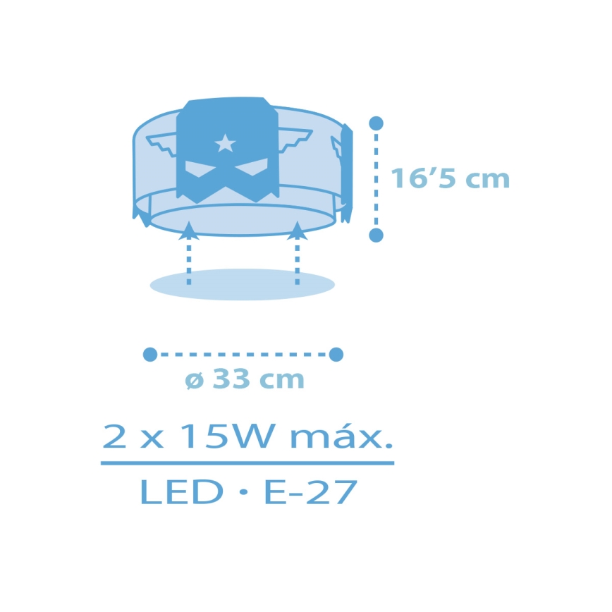 Dalber 61816 - Plafondlamp kinderkamer BLAUW HERO 2xE27/15W/230V