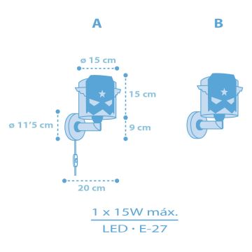 Dalber 61819 - Applique murale enfant BLEU HERO 1xE27/15W/230V