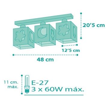 Dalber D-63233NH - Plafonnière kinderkamer MOONLIGHT 3xE27/60W/230V