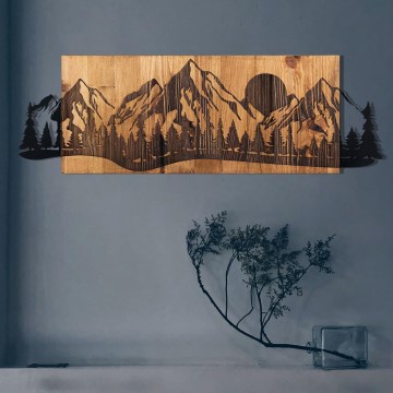 Décoration murale 75,5x24,5 cm montagnes bois/métal