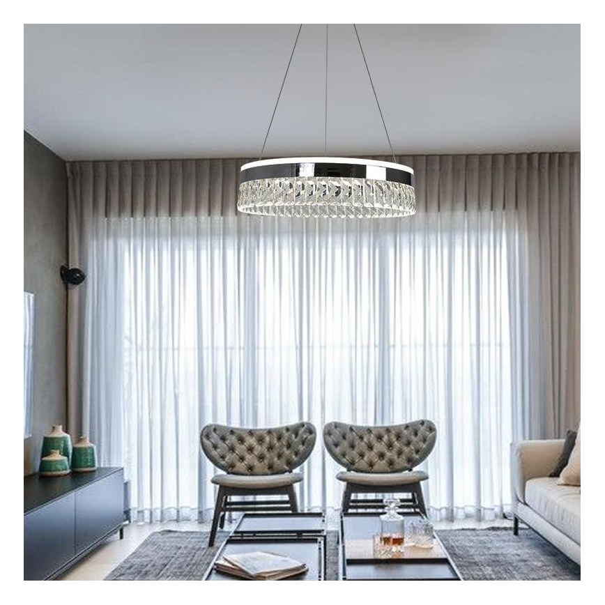 LED Dimbaar kristal Hanglamp aan een touw LED/90W/230V 3000-6500K chroom + afstandsbediening