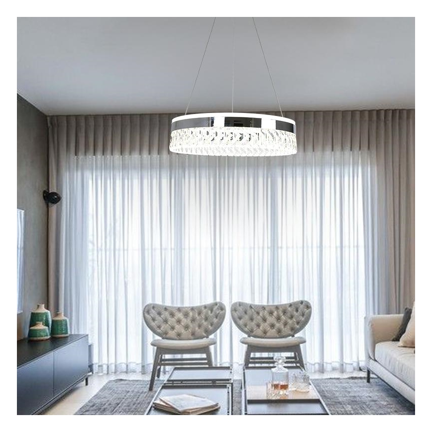 LED Dimbaar kristal Hanglamp aan een touw LED/90W/230V 3000-6500K chroom + afstandsbediening